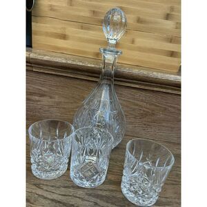 Vintage Cambridge Clear Crystal Decanter & Stopper Czech Republic 3 Glasses